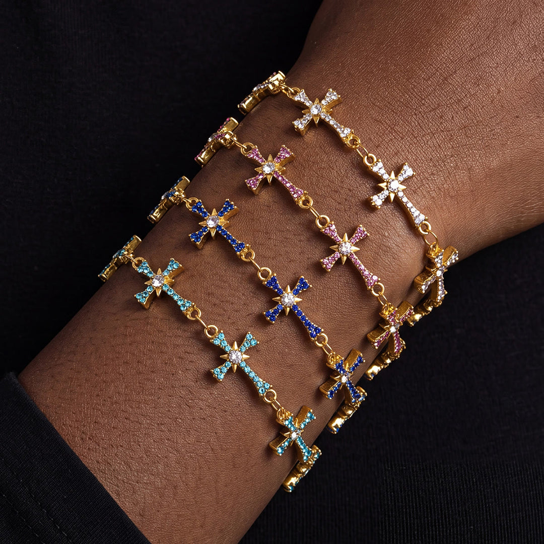 Christianartworkshop Sparkling Paved‑Stone Cross Link Bracelet: Emblem of Radiant Heavenly Blessings - image 1