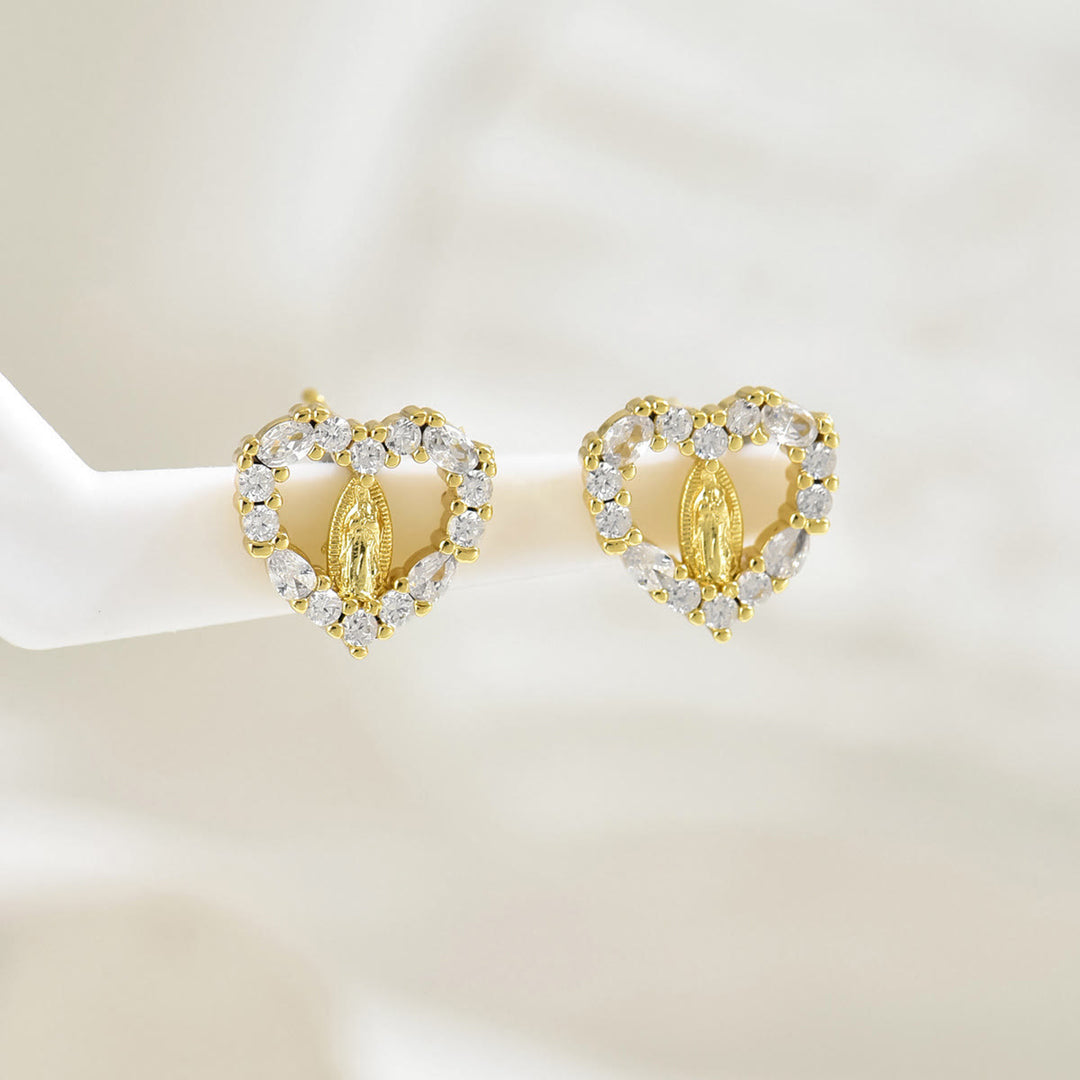 Christianartworkshop Sparkling Halo Heart Our Lady of Guadalupe Stud Earrings: Celestial Emblem of Maternal Grace - image 2