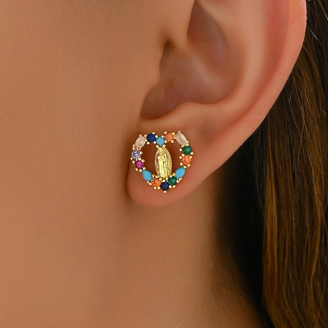 Christianartworkshop Sparkling Halo Heart Our Lady of Guadalupe Stud Earrings: Celestial Emblem of Maternal Grace - image 5