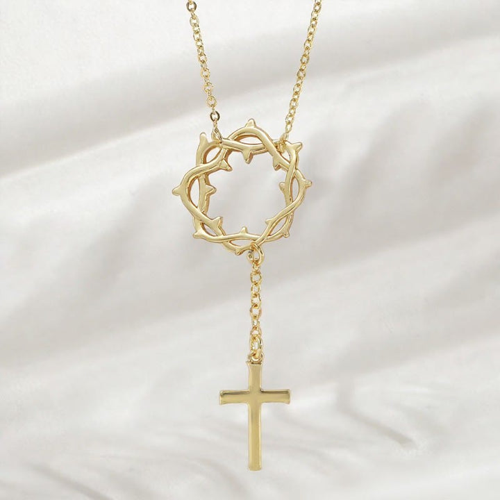 Christianartworkshop Crown of Thorns Lariat Necklace with Polished Cross: Emblem of Sacred Redemptive Grace - Golden - image 4