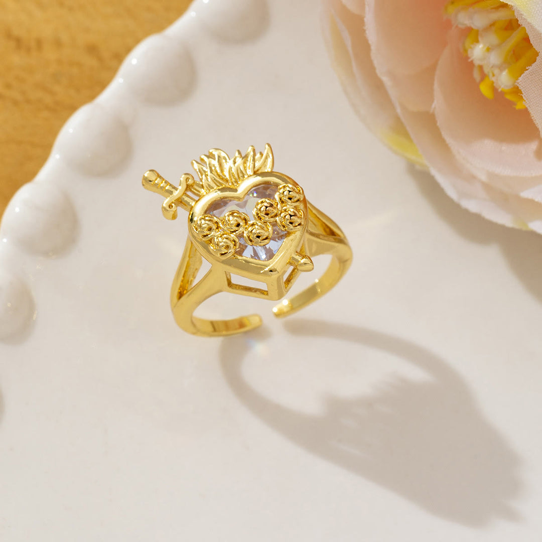 Christianartworkshop Ornate Sacred Heart Adjustable Open Ring: Emblem of Boundless Heavenly Compassion - E - US 10 - image 5