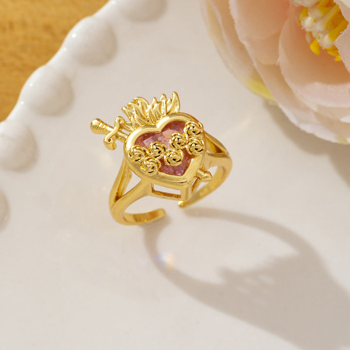 Christianartworkshop Ornate Sacred Heart Adjustable Open Ring: Emblem of Boundless Heavenly Compassion - C(Suitable for US Size 7 - 15) - image 3