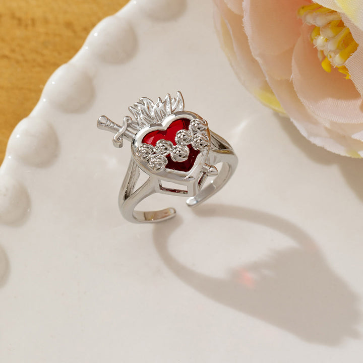 Christianartworkshop Ornate Sacred Heart Adjustable Open Ring: Emblem of Boundless Heavenly Compassion - B(Suitable for US Size 7 - 15) - image 2