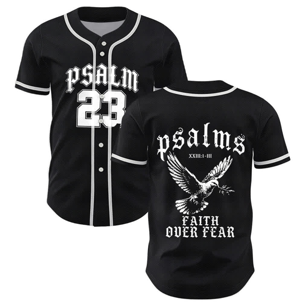 Christianartworkshop Peace Dove & Faith Slogan Religious Psalm 23 Athletic Design Unisex Baseball Jersey - Black - 5XL - image 0