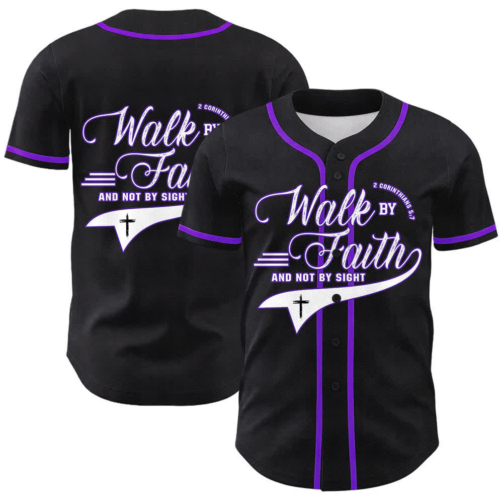 Christianartworkshop Walk By Faith And Not By Sight Cross Scripture Graphic Unisex Baseball Jersey - Purple - 5XL - image 24