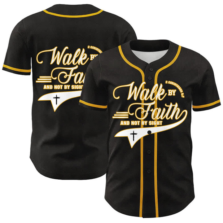 Christianartworkshop Walk By Faith And Not By Sight Cross Scripture Graphic Unisex Baseball Jersey - Golden - 5XL - image 3