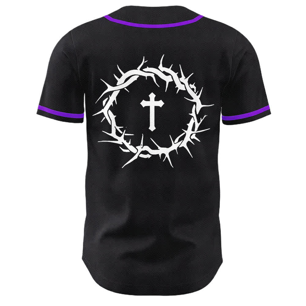 Christianartworkshop Faith Over Fear Crown Of Thorns Cross Scripture Graphic Unisex Baseball Jersey - image 26
