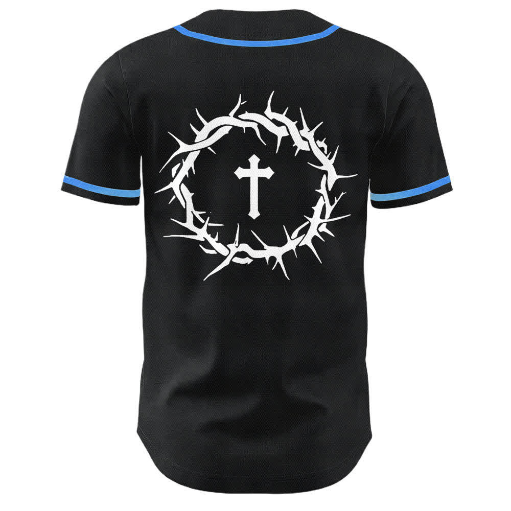 Christianartworkshop Faith Over Fear Crown Of Thorns Cross Scripture Graphic Unisex Baseball Jersey - image 17