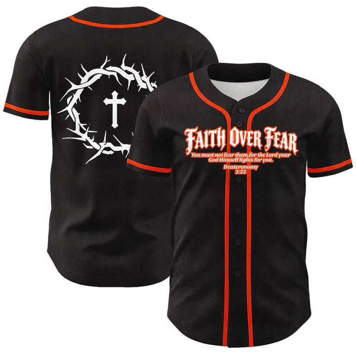 Christianartworkshop Faith Over Fear Crown Of Thorns Cross Scripture Graphic Unisex Baseball Jersey - Orange - 5XL - image 9