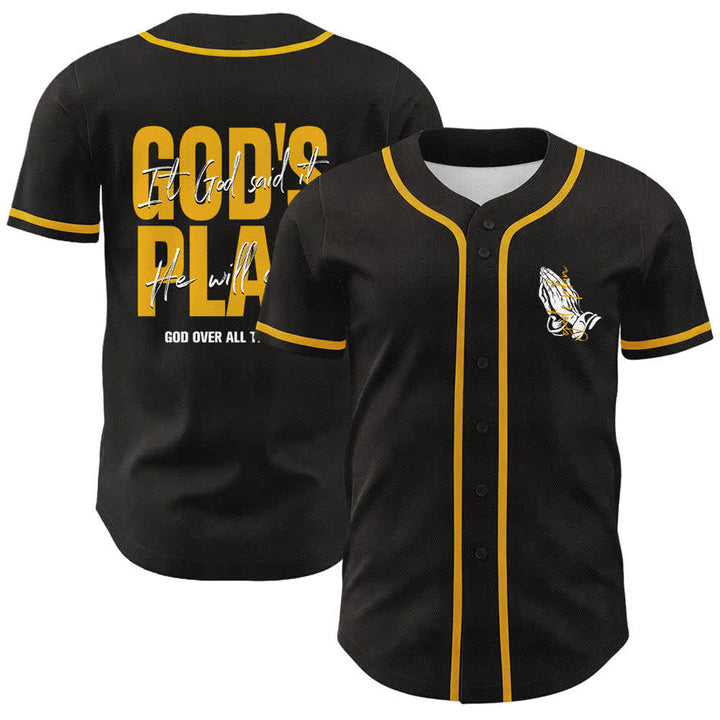 Christianartworkshop God's Plan Praying Hands Faith Slogan Dual Side Printed Unisex Baseball Jersey - Golden - 5XL - image 3