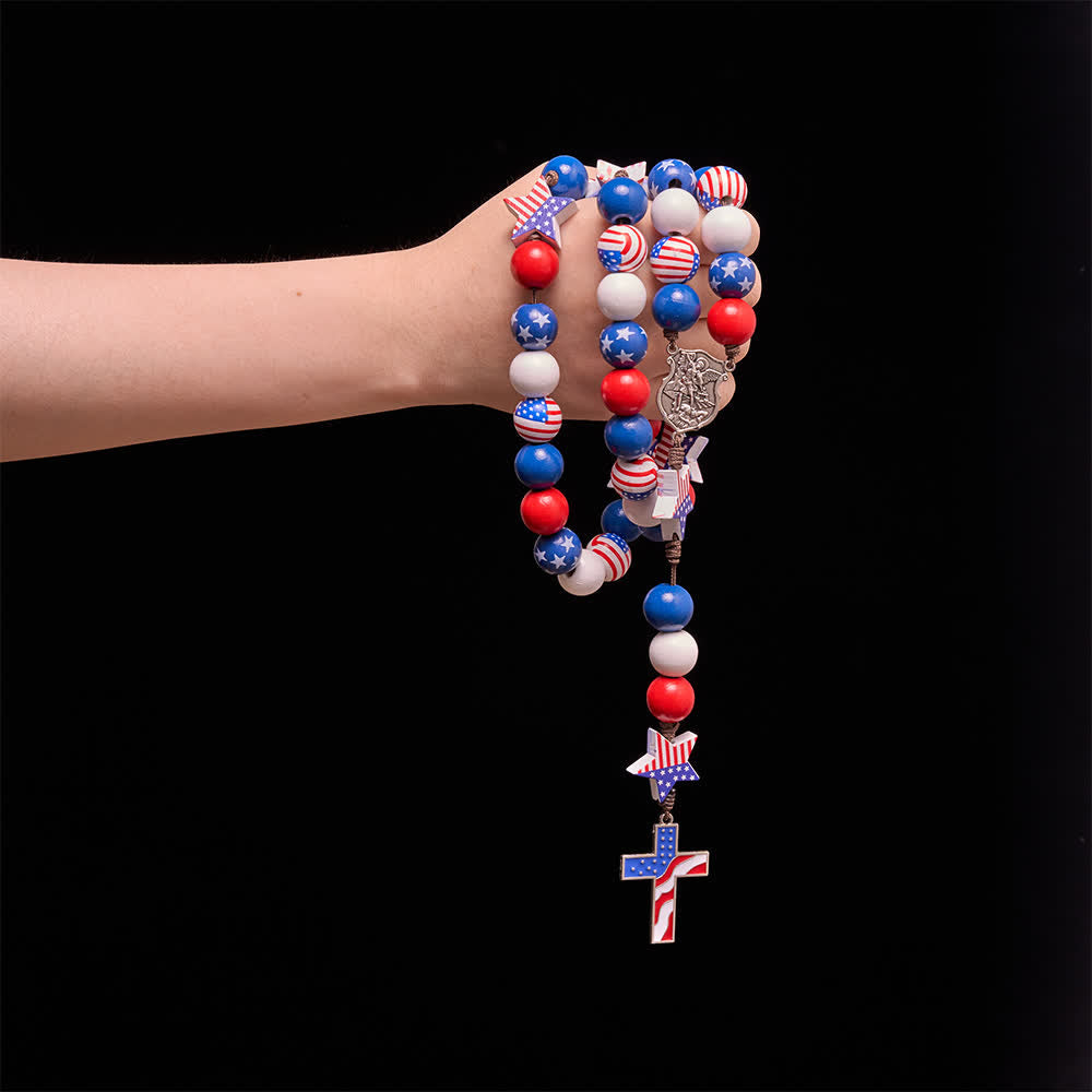 Christianartworkshop Two-Style Patriotic American Flag Cross Rosary with Red White Blue Stars & Stripes Beads - image 9