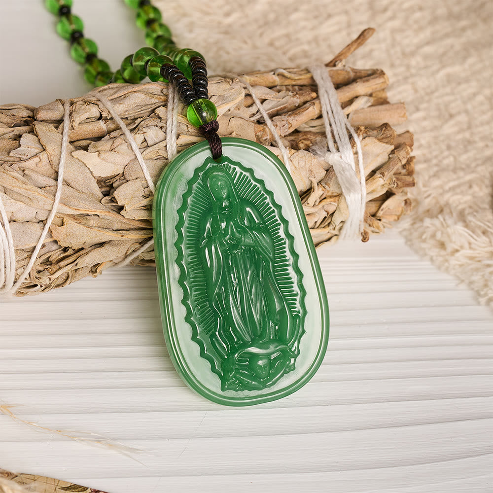 Christianartworkshop Relief‑Molded Holy Portrait Beaded Necklace: Token of Serene Divine Solace for Daily Devotion - Green - Our Lady - image 18