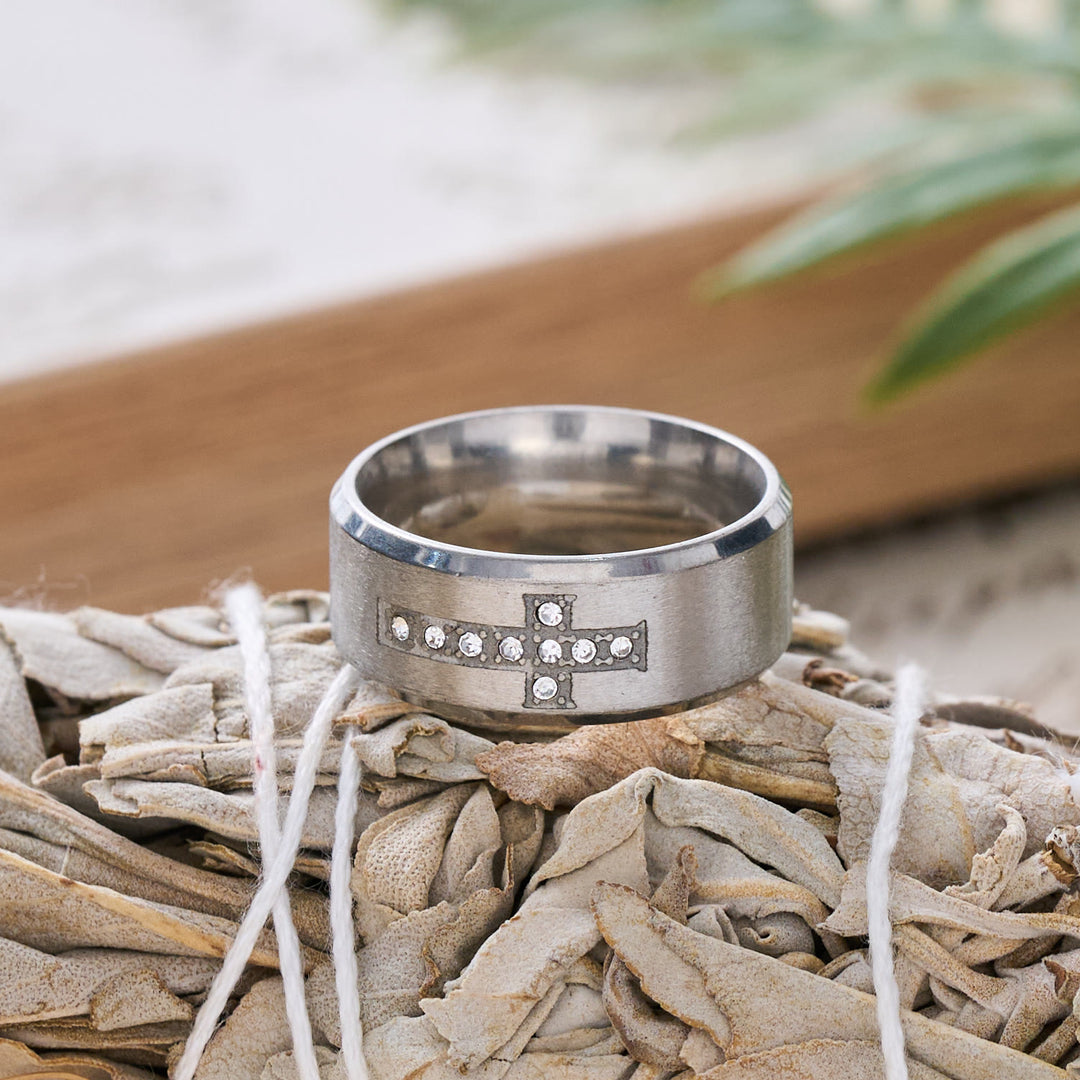 Christianartworkshop Sleek Wide Band Jeweled Cross Ring: Token of Calming Divine Guidance - image 9