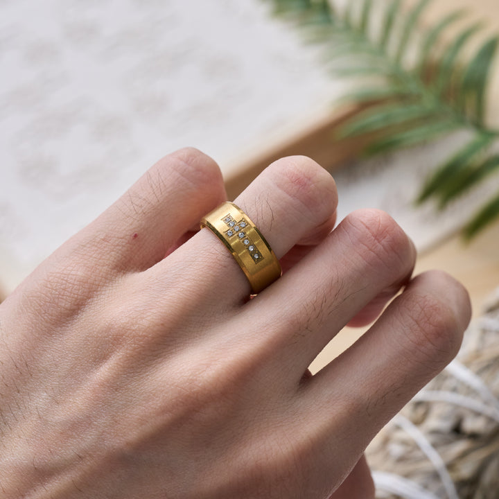 Christianartworkshop Sleek Wide Band Jeweled Cross Ring: Token of Calming Divine Guidance - image 5