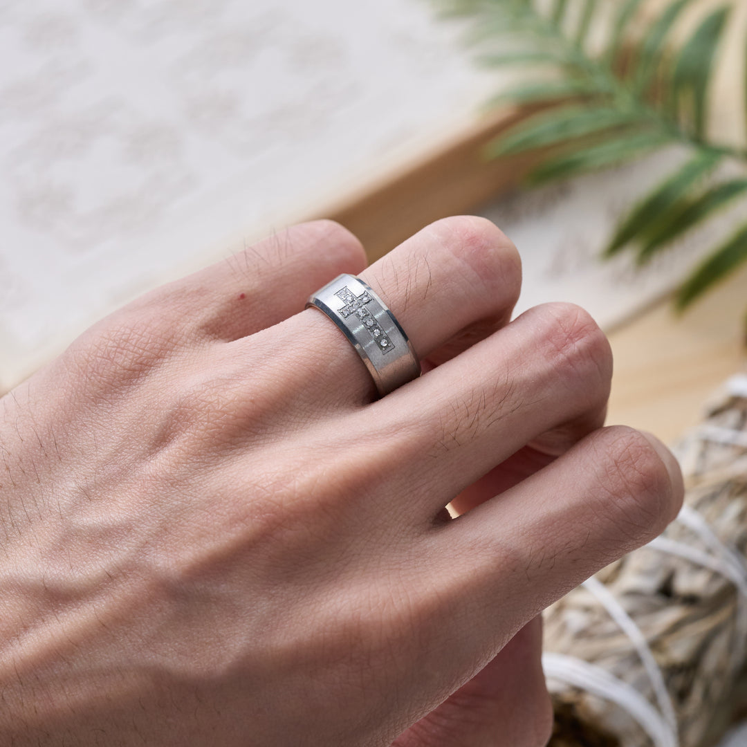 Christianartworkshop Sleek Wide Band Jeweled Cross Ring: Token of Calming Divine Guidance - image 8
