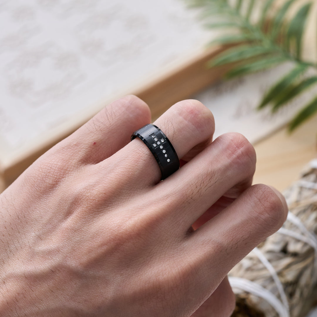Christianartworkshop Sleek Wide Band Jeweled Cross Ring: Token of Calming Divine Guidance - image 2