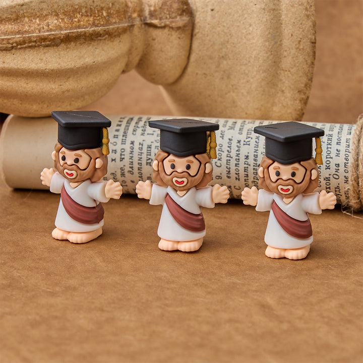 Christianartworkshop Mini Jesus Figurine Ornaments: Graduation Cap Open-Arm PVC Decor, Emblem of Hopeful Heavenly Blessing - image 2