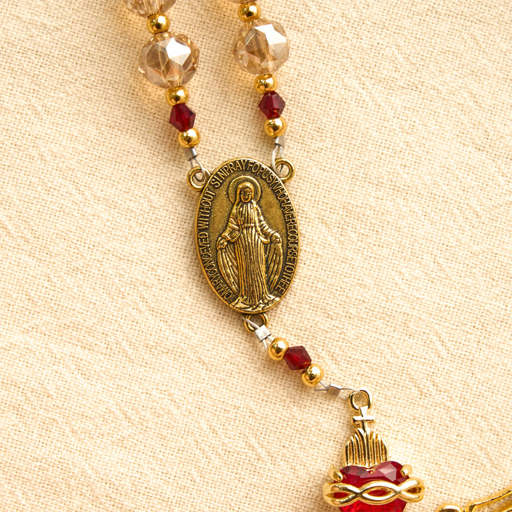 Christianartworkshop Champagne Faceted Glass Rosary With Sacred Heart Charms: Emblem of Enduring Divine Love - image 6