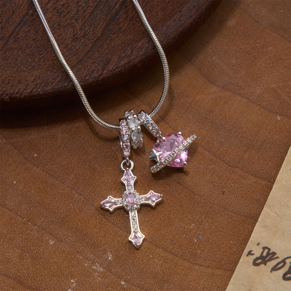 Christianartworkshop Whimsical Heart Planet & Jeweled Cross Necklace: Symbol of Unfailing Celestial Care - image 4