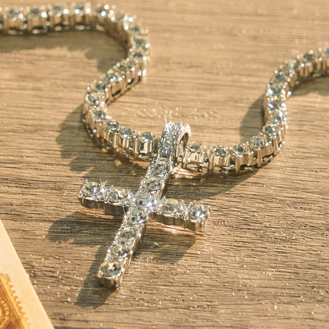 Christianartworkshop Sparkling Gem Encrusted Cross Pendant Tennis Chain: Token of Divine Calm and Hope - image 4