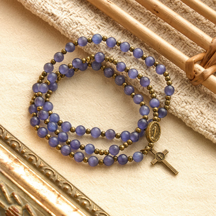 Christianartworkshop Lustrous Purple Cat’s Eye Rosary Bracelet: Bearer of Soft Heavenly Blessings - image 2