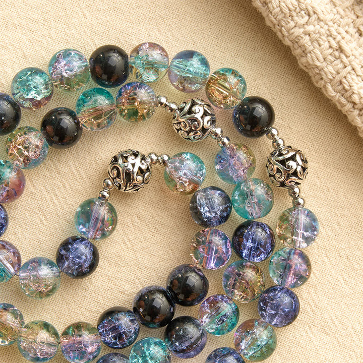 Christianartworkshop Galaxy Tone Crackle Glass Rosary With Inscribed Crucifix: Emblem of Timeless Sacred Grace - image 4
