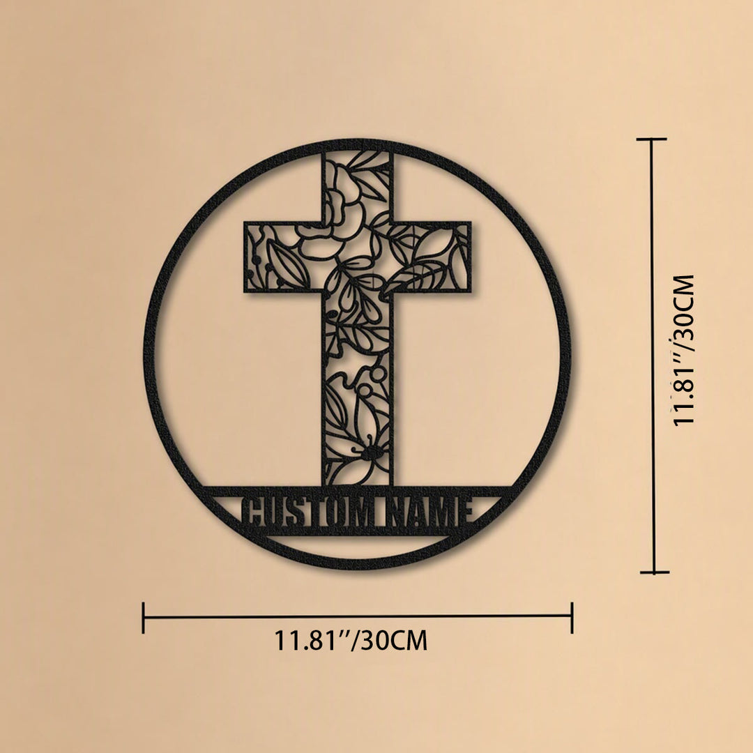 Christianartworkshop Laser Cut Floral Cross Personalized Metal Wall Decor: Token of Peace and New Life - Name Customized - 11.81''*11.81''*0.04"/30cm*30cm*0.1cm - image 6