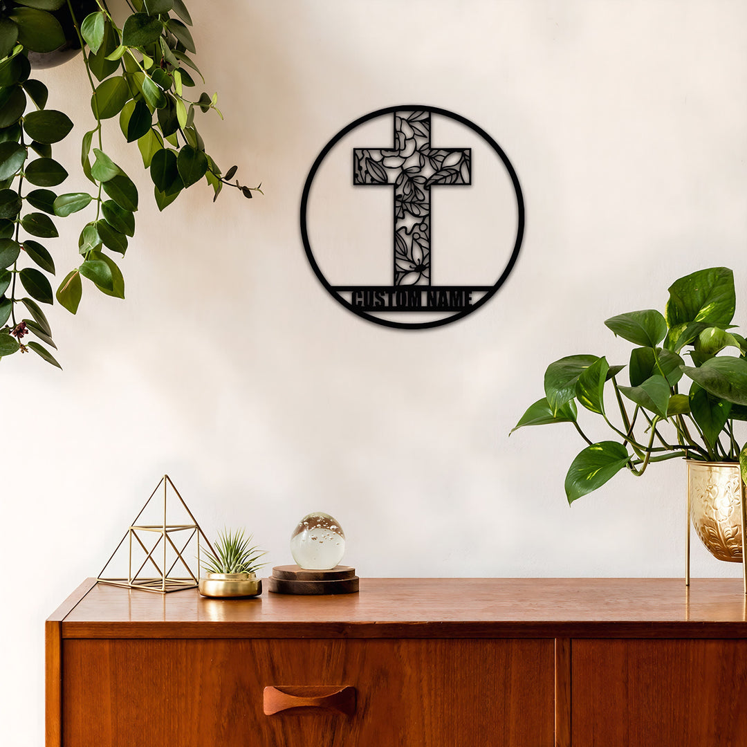 Christianartworkshop Laser Cut Floral Cross Personalized Metal Wall Decor: Token of Peace and New Life - image 2
