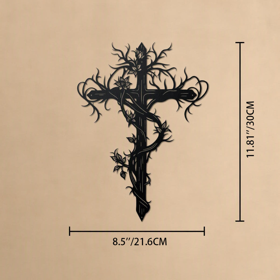 Christianartworkshop Vine Wrapped Tree Cross Metal Wall Sign: Emblem of Life and Redemption - 11.81''*8.5''*0.04''/30cm*21.6cm*0.1cm - image 9