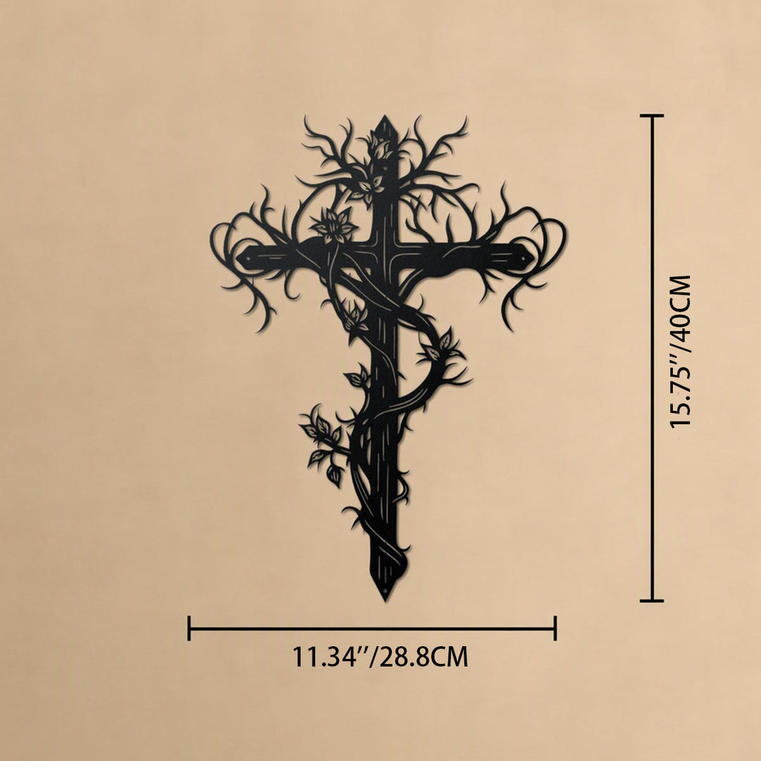 Christianartworkshop Vine Wrapped Tree Cross Metal Wall Sign: Emblem of Life and Redemption - 15.75''*11.34''*0.04''/40cm*28.8cm*0.1cm - image 10