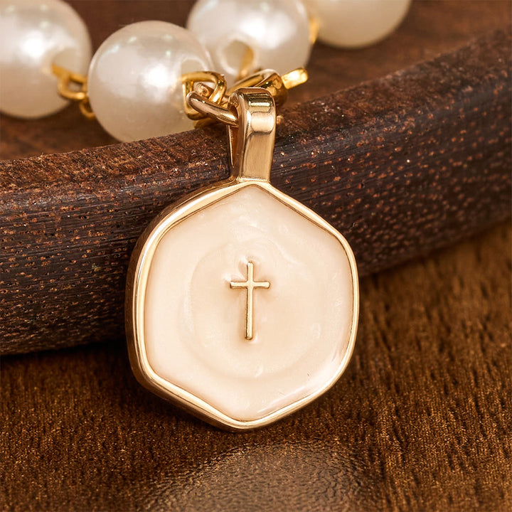 Christianartworkshop Pearl Strand Rearview Mirror Cross Car Pendant: Emblem of Heavenly Travel Protection - image 4