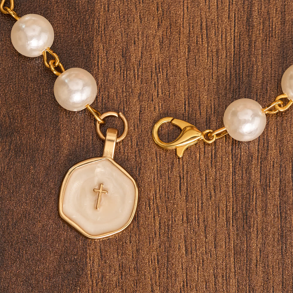 Christianartworkshop Pearl Strand Rearview Mirror Cross Car Pendant: Emblem of Heavenly Travel Protection - image 3