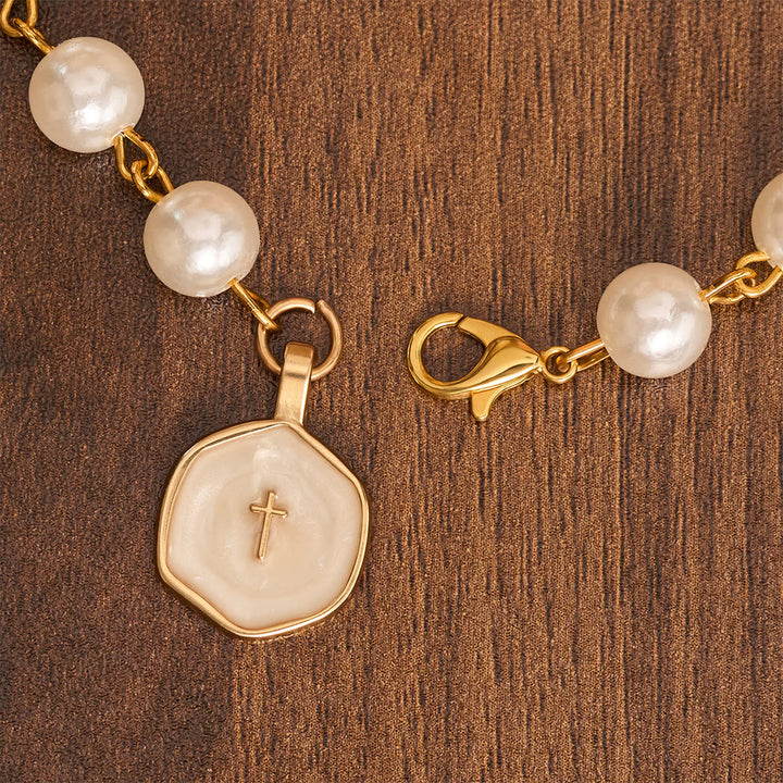 Christianartworkshop Pearl Strand Rearview Mirror Cross Car Pendant: Emblem of Heavenly Travel Protection - image 3