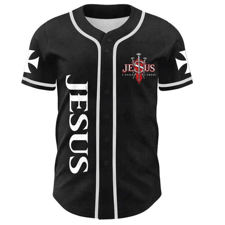 Christianartworkshop Front Vertical Jesus Nail Cross Emblem Back Lightning Lion Of Judah Portrait Button-Up Baseball Jersey - image 8