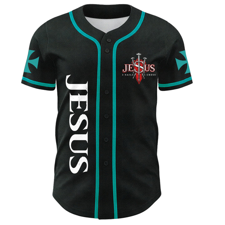 Christianartworkshop Front Vertical Jesus Nail Cross Emblem Back Lightning Lion Of Judah Portrait Button-Up Baseball Jersey - image 22