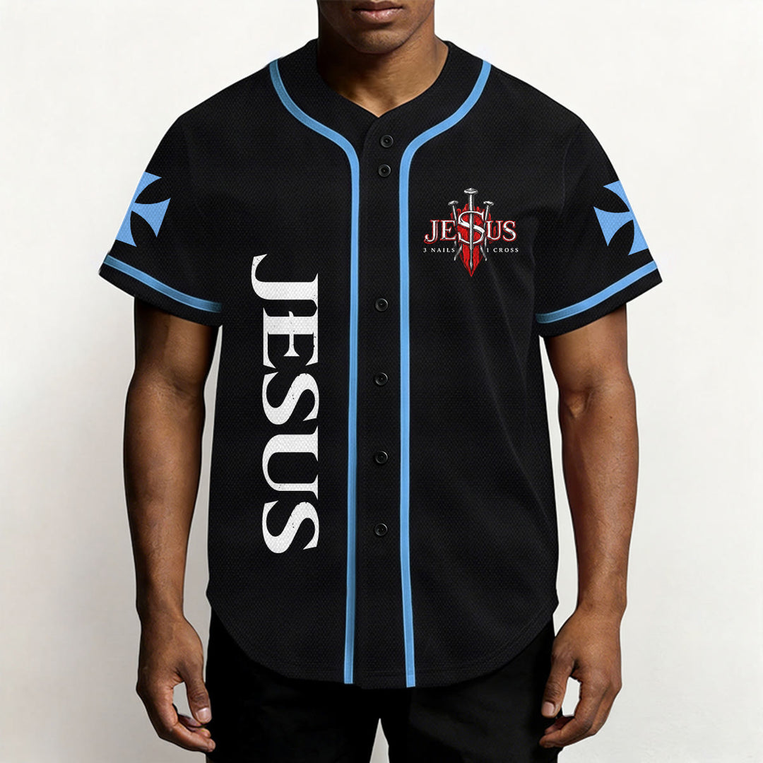 Christianartworkshop Front Vertical Jesus Nail Cross Emblem Back Lightning Lion Of Judah Portrait Button-Up Baseball Jersey - image 31