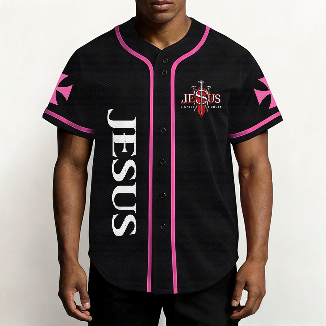 Christianartworkshop Front Vertical Jesus Nail Cross Emblem Back Lightning Lion Of Judah Portrait Button-Up Baseball Jersey - image 38