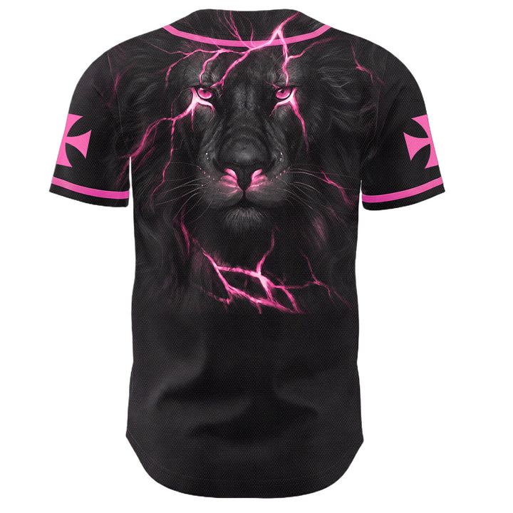 Christianartworkshop Front Vertical Jesus Nail Cross Emblem Back Lightning Lion Of Judah Portrait Button-Up Baseball Jersey - image 37