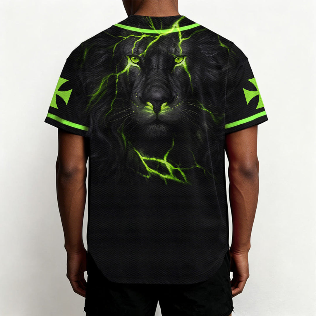 Christianartworkshop Front Vertical Jesus Nail Cross Emblem Back Lightning Lion Of Judah Portrait Button-Up Baseball Jersey - image 46