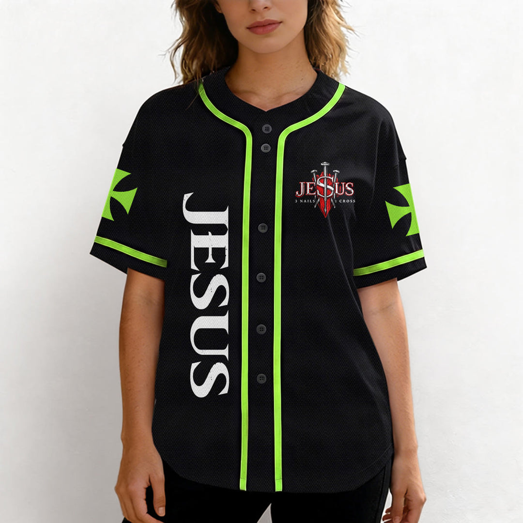Christianartworkshop Front Vertical Jesus Nail Cross Emblem Back Lightning Lion Of Judah Portrait Button-Up Baseball Jersey - image 47