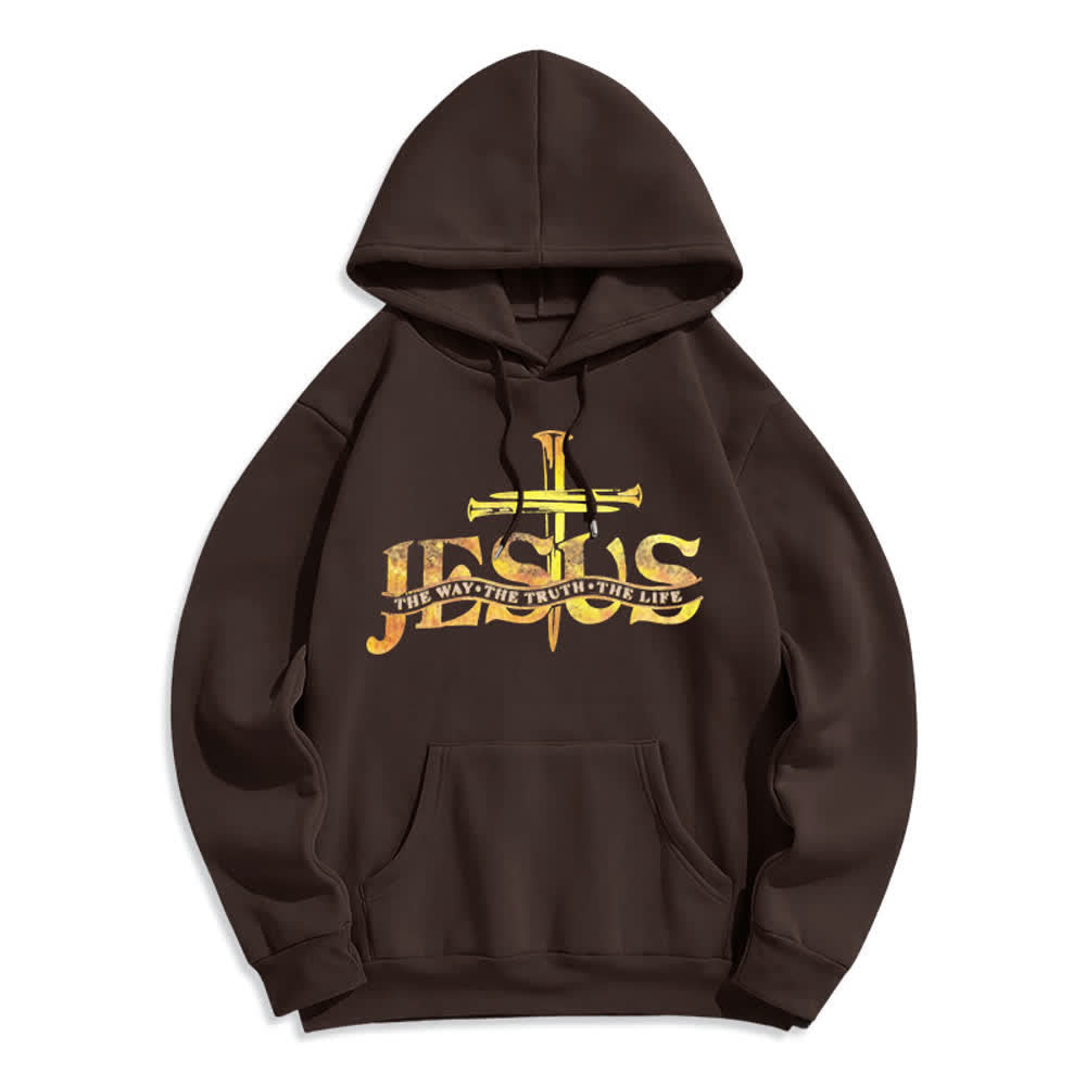 Christianartworkshop Vintage Gold Jesus Cross Black Pullover Fleece Lined Polyester Hoodie - Brown - 2XL - image 0