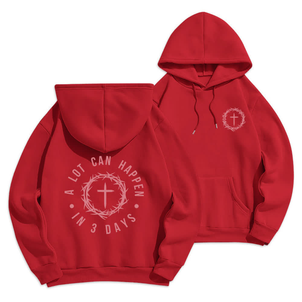 Christianartworkshop A Lot Can Happen In 3 Days Graphic Fleece Lined Polyester Hoodie - Red - 2XL - image 6