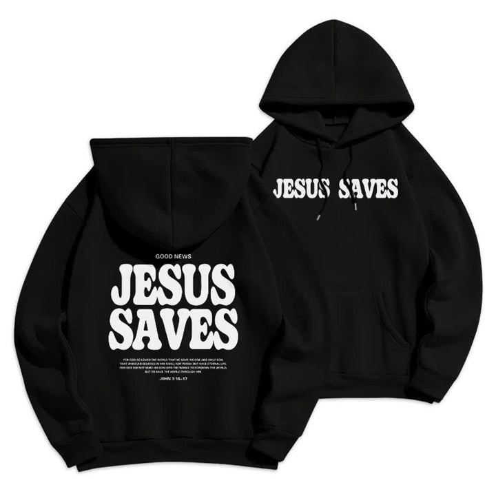Christianartworkshop Jesus Saves White Pullover Streetwear Fleece Lined Polyester Hoodie - Black - 2XL - image 3