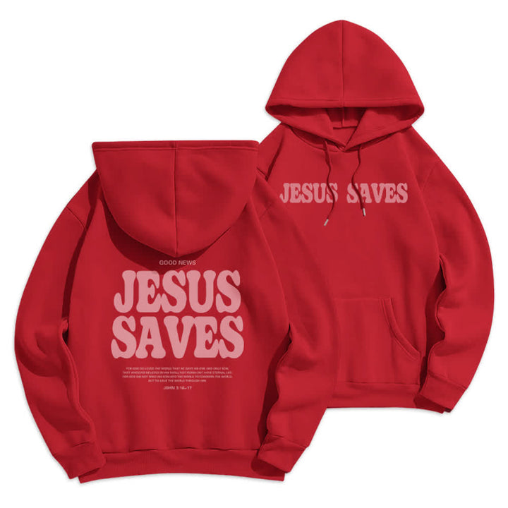Christianartworkshop Jesus Saves White Pullover Streetwear Fleece Lined Polyester Hoodie - Red - 2XL - image 6