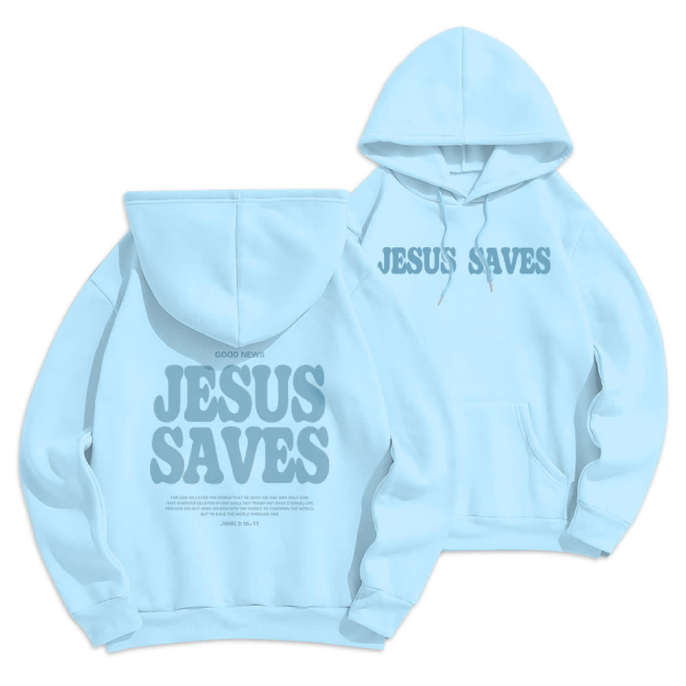 Christianartworkshop Jesus Saves White Pullover Streetwear Fleece Lined Polyester Hoodie - Blue - 2XL - image 21