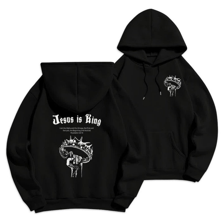 Christianartworkshop Jesus Is King Gothic Graphic Pullover Fleece Lined Polyester Hoodie - Black - 2XL - image 3