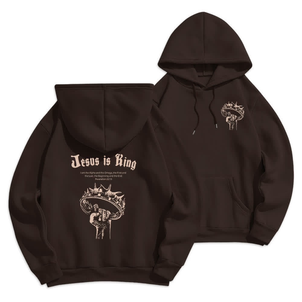 Christianartworkshop Jesus Is King Gothic Graphic Pullover Fleece Lined Polyester Hoodie - Brown - 2XL - image 12