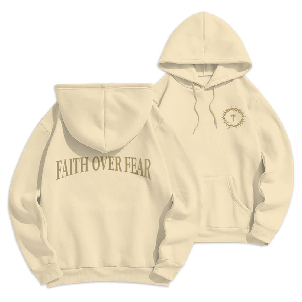 Christianartworkshop Faith Over Fear Thorn Cross Pullover Fleece Lined Polyester Hoodie - Beige - 2XL - image 18