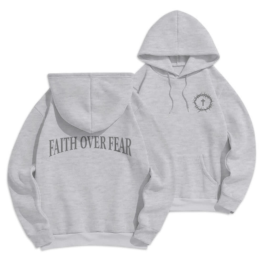Christianartworkshop Faith Over Fear Thorn Cross Pullover Fleece Lined Polyester Hoodie - Grey - 2XL - image 12