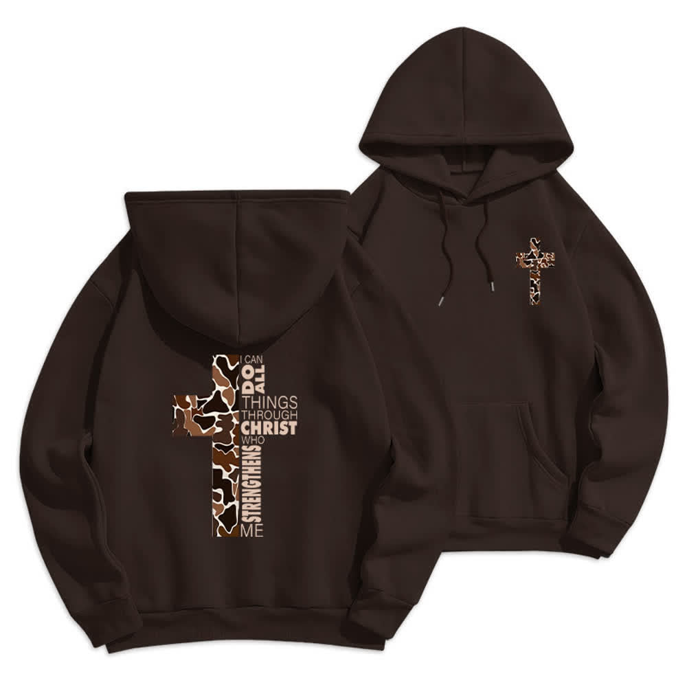 Christianartworkshop Earthtone Cross Verse Detail Streetwear Fleece Lined Polyester Hoodie - Brown - 2XL - image 18